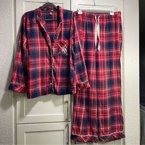 Victoria’s Secret Brushed Tartan Plaid Flannel Pajama Set Red Navy Green